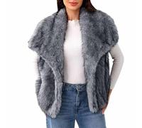 Dyhxuan Women's Elegant Sleeveless Fur Coat Exquisite Faux Fur Vest Lapel Fur Jacket Loose Plush Vest Fashionable Fur Jacket, darkgray, L