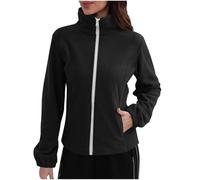 Dyhxuan Women's Fleece Jacket with Full Zip Soft Polar Fleece Jacket Fit Sports Jacket Casual Long Sleeve Sweat Jacket Plain Stand-Up Collar Autumn Jacket Warm Women's Jackets for Transition, black
