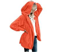 Dyhxuan Women's Fleece Jacket with Hood Teddy Fleece Autumn Jacket Lightweight Plush Jacket Fleece Cardigan Warm Cardigan Plain Cardigan with Pocket Long Sleeve Teddy Coat, orange, 5XL