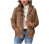 Dyhxuan Women's Fleece Jacket with Hood Teddy Fleece Jacket with Zip Warm Comfortable Teddy Jacket Plain Hooded Jacket Elegant Plush Jacket Plain Cuddly Jacket with Pocket, khaki, XL