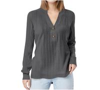 Dyhxuan Women's Long Sleeve Button V-Neck Shirt Plain Jacquard Long Sleeve Shirt Large Sizes Pullover Blouse Loose Casual T-Shirt Tops Long Sleeve T-Shirt Elegant Blouse Shirt Tops, darkgray, 5XL