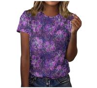 Dyhxuan Women's Purple Summer Short Sleeve T-Shirt Elegant Butterfly Print Tops Lightweight Crew Neck Pullover T-Shirt Basic Shirt Purple Summer Shirt Soft Comfortable Blouse Top Women's Blouses, 02