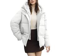 Dyhxuan Women's Quilted Jacket with Hood Patchwork Fleece Jacket Warm Winter Jacket Trendy Down Jacket Zip Up Quilted Coat Long Sleeve Winter Coat Fleece Hooded Jacket, White, L