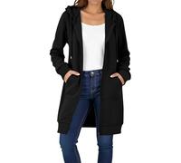 Dyhxuan Women's Sweat Jacket with Hood Knee-Length Sweatshirt Jacket Long Sleeve Hooded Jacket Zip Up Hoodie Casual Transition Jacket with Pocket Drawstring Hoodie Coat for Autumn Winter S-2XL, black