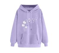 Dyhxuan Women's Sweatshirt with Hood Dandelion Print Pullover Classic Hoodie Loose Fit Long Sleeve Jumper Lightweight Fleece Jumper Leisure Winter Jumper Versatile Hoodie Tops, Purple, XXL