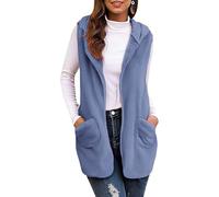 Dyhxuan Women's Vest with Hood, Teddy Fleece Hooded Jacket with Pocket, Sleeveless Fleece Jacket, Plain Cardigan, Comfortable Transition Jacket, Fleece Vest, Elegant Cardigan for Autumn, blue, XXL
