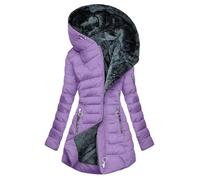 Dyhxuan Women's Warm Lined Quilted Jacket Large Sizes Long Winter Jacket with Hood Elegant Quilted Coat Thermal Winter Coat Outdoor Zip Parka with Pockets, Purple, 5XL