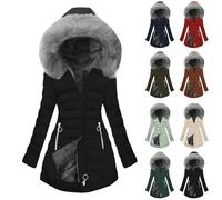 Dyhxuan Women's Winter Coat, Warm Lined Quilted Jacket, Large Sizes, Parka Jacket, Elegant Quilted Coat with Fur Hood, Zip, Winter Jacket, Down Jacket, Outdoor Winter Parka, Down Coat for Women,