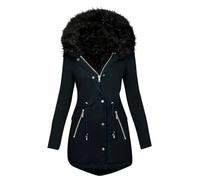 Dyhxuan Women's Winter Jacket with Hood Warm Lined Winter Parka Winter Long Sleeve Quilted Coat Cotton Down Coat Large Sizes Plain Winter Coat Fleece Coat, navy, S