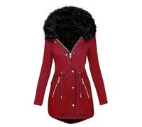 Dyhxuan Women's Winter Jacket with Hood Warm Lined Winter Parka Winter Long Sleeve Quilted Coat Cotton Down Coat Large Sizes Plain Winter Coat Fleece Coat, red, M