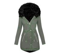 Dyhxuan Women's Winter Jacket with Hood Warm Lined Winter Parka Winter Long Sleeve Quilted Coat Cotton Down Coat Large Sizes Plain Winter Coat Fleece Coat, Green, XL