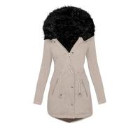 Dyhxuan Women's Winter Jacket with Hood Warm Lined Winter Parka Winter Long Sleeve Quilted Coat Cotton Down Coat Large Sizes Plain Winter Coat Fleece Coat, khaki, M