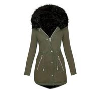 Dyhxuan Women's Winter Jacket with Hood Warm Lined Winter Parka Winter Long Sleeve Quilted Coat Cotton Down Coat Large Sizes Plain Winter Coat Fleece Coat, Army Green, XXL