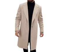 Dyhxuan Wool Coat Men's Long Knee-Length Winter Coat Notch Collar Trench Coat Single Breasted Men's Coat Slim Fit Men's Coat with Pocket, beige, XL