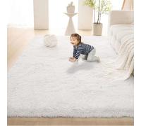 DYINDUN Fluffy Shaggy Rug 230 x 230 cm Fluffy, Non Slip Grey Rug for Bedroom Shaggy Soft and Elegant for Living Room, Bedroom, Kitchen, Enterance, White