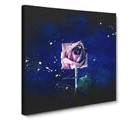 Dying Purple Rose Paint Splash Canvas Print | Gallery Wrapped 30mm Frame Wall Art | 14x14 inches | Ready to Hang | Modern Floral Picture | Living Room Bedroom Lounge Office