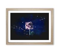 Dying Purple Rose Paint Splash Modern Art Framed Print | A4 Oak Framed Wall Art | Ready to Hang | Modern Floral Picture | Living Room Bedroom Lounge Office