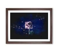 Dying Purple Rose Paint Splash Modern Art Framed Print | A4 Walnut Framed Wall Art | Ready to Hang | Modern Floral Picture | Living Room Bedroom Lounge Office