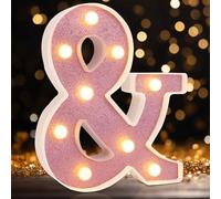 DyingSwan Led Light Up Letters, Pink Marquee LED Letter Lights 26 Alphabet, Small Pink Lighted Letters, Battery Powered Glitter Letters with Lights for Party, Table, Wall Decor（Letter &