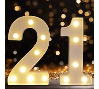 DyingSwan Led Light Up Numbers, 21th Birthday Decorations, Marquee Numbers Lights, Battery Powered Light Up Sign for Sweet 21 Decor Party (White)
