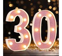 DyingSwan Led Light Up Numbers, 30th Birthday Decorations, Marquee Numbers Lights, Battery Powered Light Up Sign for 30 Decor Party (Pink Glitter)