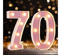 DyingSwan Led Light Up Numbers, 70th Birthday Decorations, Marquee Numbers Lights, Battery Powered Light Up Sign for 30 Decor Party (Pink Glitter)