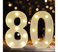 DyingSwan Led Light Up Numbers, 80th Birthday Decorations, Marquee Numbers Lights, Battery Powered Light Up Sign for 30 Decor Party (White)