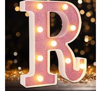 DyingSwan Pink Marquee LED Letter Lights 26 Alphabet, Small Pink Lighted Letters, Battery Powered Glitter Letters with Lights for Party, Table, Wall Decor R