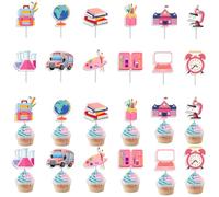DYIOTF Pack of 36 Cake Decorations, School Girl Pink, Cake Decoration for School Cupcake Toppers, Cake Decoration School Child 2026, Cake Decoration Back to School, Muffin Decoration for 1st School