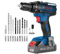 DYJPOW Cordless Drill Driver 21V, Power Drill with 2000mAh Battery, 18+1 Torque, 42N.m Max, 2 Speed, 22PCS Drill Bits, 10mm Chuck, LED Light for Home and Garden DIY Project, Blue