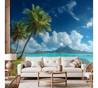 Dyjuaa Beach Sea Wall Mural 450x320 cm Palm Tree Wallpaper Beach Seaside Non-Woven Murals Wall Decor for Bedroom Living Room(Non-self-Adhesive)