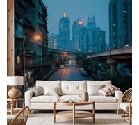 Dyjuaa Cityscape Wallpaper Skyscrapers Taxi Wall Murals for Bedroom 300x210 cm Cyberpunk City Photo Wallpaper for Living Room(Not Peel and Stick)