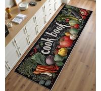 Dyjuaa Cook Book Hallway Runner Rug, 60x180cm Non-Slip Carpet Runners, Fresh Vegetables Washable Carpet Recipe Kitchen Runner Long Hallway for Living Room/Bathroom Rug