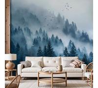 Dyjuaa Foggy Forest Wall Mural 370x250 cm, Misty Mountain Scenery Wallpaper Nature Landscape Murals Background Wall Decoration Patterns for Bedroom, Living Room（Non-self-Adhesive）