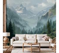 Dyjuaa Misty Forest Wall Murals Snowy Mountain Wallpaper Mural, Not Peel and Stick, Natural Landscape Non-Woven Wallpaper Decorative for Bedroom, Living Room Office - 150x105 cm