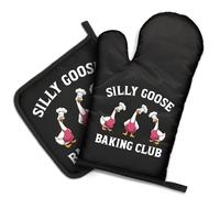 DYJYBMY Silly Goose Baking Club Funny Oven Mitts and Pot Holder Set for Baking Cooking, Novelty Kitchen Gadgets, Goose Lover Gifts, Perfect Cooking Housewarming Baking Gifts for Women Men Dad Friend