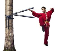 DYK&NX Wing Chun Wooden Dummy, Outdoor bundled Tai Chi Stick, Portable Martial Arts Dummies, Double spring push hand kung fu training, 3 piece set, for Tree Or Hard Object (Color : 2 Spring Hand)