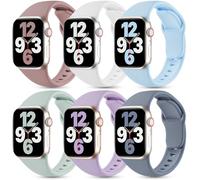 DYKEISS Slim Silicone Sport Band Compatible with Apple Watch Band 38mm 42mm 40mm 44mm, Slim Soft Replacement Strap for iWatch Series 5/4/3/2/1 for Women Men, Smoky Purple/White/Fog Blue/Succulent