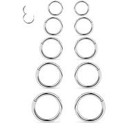 Dyknasz 10PCS 20G Surgical Steel Hinged Clicker Segment Nose Rings Hoops Septum Lip Ring Hoop Cartilage Tragus Helix Sleeper Earrings Piercing Jewelry for Women Men 6mm 7mm 8mm 9mm 10mm Silver-tone