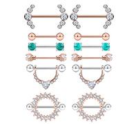 Dyknasz 14G Nipple Rings for Women Surgical Steel Nipple Piercing Jewelry Nipple Shield Barbell Ring Bar Clear Diamond CZ Set, metal crystal, cubic-zirconia