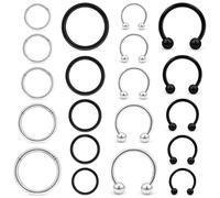 Dyknasz 20PCS 16G Surgical Steel Hinged Clicker Segment Septum Lip Nipple Ring Hoop Cartilage Tragus Helix Sleeper Earrings Horse shoe Piercing Jewelry for Women Men 8mm 10mm 12mm 14mm 16mm Black
