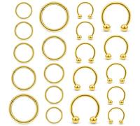 Dyknasz 20PCS 16G Surgical Steel Hinged Clicker Segment Septum Lip Nipple Ring Hoop Cartilage Tragus Helix Sleeper Earrings Horseshoe Piercing Jewelry for Women Men 8mm 10mm 12mm 14mm 16mm Gold-tone