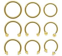 Dyknasz 9PCS 16G Internally Threaded Septum Rings Surgical Steel Hinged Clicker Segment Septum Lip Smiley Nipple Ring Hoop Cartilage Tragus Helix Sleeper Earrings Piercing Jewelry for Women Men Black
