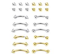 Dyknasz Eyebrow Piercing Jewelry Internally Threaded Surgical Steel Curved Barbell Tiny Eyebrow Ring Silver Gold Vertical Labret Lip Jewelry Ear Rook Navel Small Belly Button Rings for Women Men 16g