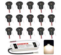 DYKUWEY Recessed LED Spotlight 12 V 1 W IP65 Warm White Bathroom Spotlight with Hole Φ15-18 mm, Ceiling Spotlights for Kitchen, Living Room, Carport, Stairs, Corridor, Pack of 15 (Black Warm White