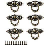 Dylan-EU 6 Pcs Antique Ring Pull Handle with Screws Cabinets Kitchen Wardrobe Drawer Cupboard Vintage Furniture Hardware Vintage Pull Ring Retro Knob - Antique Brass
