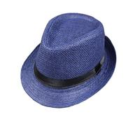Dylandy Straw Beach Fedora Hat for Men - UV Protection Wide Brimmed Trilby Panama Sun Cap for Summer Outdoor (Navy Blue)