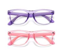 DYLB Kids Blue Light Blocking Glasses Girls Boys 2 Pack, Computer Glasses for Kids Ages 3-10, Anti Blue Light and Headache (Clear Purple + Clear Pink)