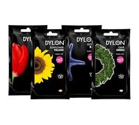 Dylon Hand Fabric Dye Sachets, Summer Bundle, Includes: Sunflower Yellow, Tulip Red, Olive Green and Ocean Blue