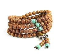 DYLYMX 108 Natural Wood Bracelet 8mm Beads Tibetan Buddhist Bracelet Mala Prayer Meditation Elastic Necklace